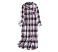 Saklifuo Camicia da notte lunga da donna in flanella, camicia da notte con bottoni, camicia da notte a maniche lunghe, rosso bianco, L