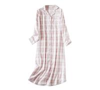 Saklifuo Camicia da notte lunga da donna in flanella, camicia da notte con bottoni, camicia da notte a maniche lunghe, Plaid bianco., L