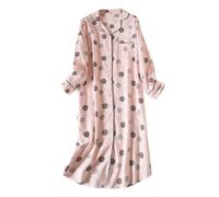 Saklifuo Camicia da notte lunga da donna in flanella, camicia da notte con bottoni, camicia da notte a maniche lunghe, rosa, L