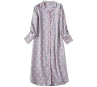 Saklifuo Camicia da notte lunga da donna in flanella, camicia da notte con bottoni, camicia da notte a maniche lunghe, Rosso, XXL