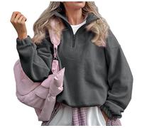 Saklifuo Felpe in pile da donna a maniche lunghe con mezza zip pullover Sherpa giacca calda oversize fuzzy maglioni, Grigio, L
