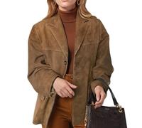 Saklifuo Giacca da donna in finta pelle scamosciata con risvolto dentellato 2024 autunno inverno moda cappotto casual a maniche lunghe con tasche, Marrone, S