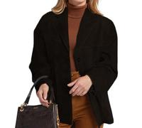 Saklifuo Giacca da donna in finta pelle scamosciata con risvolto dentellato 2024 autunno inverno moda cappotto casual a maniche lunghe con tasche, Nero , XXL
