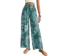 Saklifuo Pantaloni a palazzo da donna con stampa cachemire bohémien ad alta vita elastica pantaloni larghi, Verde, XL