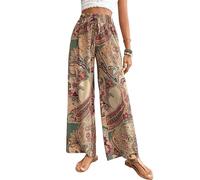 Saklifuo Pantaloni a palazzo da donna con stampa cachemire bohémien ad alta vita elastica pantaloni larghi, Giallo, XL