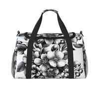 Sakura Branch - Borsone da viaggio impermeabile, compatto, per sport, palestra e weekend, per uomini e donne, colore: bianco e nero