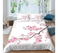 Sakura branchSet Di Copripiumino microfibra 3 pezzi motivo 3D con cerniera Japanese floral art copripiumino con federe traspirante ultra morbido for coppie Single（140x200cm）