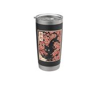 Sakura Cherry Blossom Japanese Cat Ukiyo-e Vintage Bicchiere termico in acciaio inox doppia parete