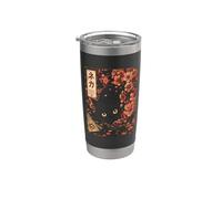 Sakura Cherry Blossom Japanese Cat Ukiyo-e Vintage Bicchiere termico in acciaio inox doppia parete