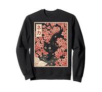 Sakura Cherry Blossom Japanese Cat Ukiyo-e Vintage Felpa