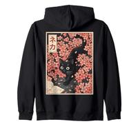 Sakura Cherry Blossom Japanese Cat Ukiyo-e Vintage Felpa con Cappuccio