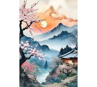 SAKURA CHERRY BLOSSOMS SPRING-Vintage Japanese Village-Journal Notebook Diary Sketch Asian Art Men/Women/Teen GIFT: ֍OFFICE/SCHOOL SUPPLIES֎ Engineer ... High School Ivy League College University