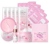 Sakura Ensemble de Soins de la Peau, Coffrets Cadeau de Soins pour la Peau, Soins Visage Adolescente, avce Masque Nettoyant, Masque, Masque à Lèvres, Masque Yeux, Essence, Crema (18 pièces)
