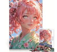 Sakura Harmony︰ Puzzle di una ragazza anime con i capelli rosa per adulti, 1000 pezzi, gioco intelligente, tranquillo, con un motivo da assemblare, (38x52cm)