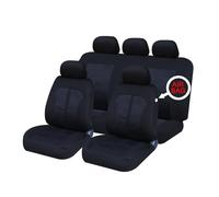 Sakura Kensington - Set completo di coprisedili e copri poggiatesta, con inserti a contrasto, universali, facili da montare, colore: nero