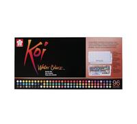SAKURA Koi Water Colors Studio Set - 96 mezzi Godet - Include tonalità Metalliche, Fluorescenti e perlescenti - con tavolozza di miscelazione e Pennello ad Acqua
