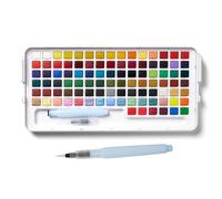 SAKURA Koi Water Colors Studio Set - 96 mezzi Godet - Include tonalità Metalliche, Fluorescenti e perlescenti - con tavolozza di miscelazione e Pennello ad Acqua