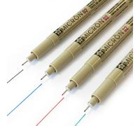Sakura Micron Pigmento Puntafine 0.2mm Nero, Blu, Rosso, Verde Confezione Di 4