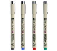 Sakura Micron Pigmento Puntafine 0.8mm Nero, Blu, Rosso, Verde Confezione Di 4
