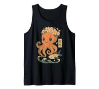 Sakura Octopus Kawaii Woodblock Style Giapponese Canotta