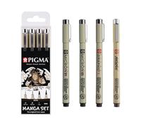 SAKURA Pigma Manga Set di 4 penne in seppia | Inchiostro impermeabile e permanente, dimensioni assortite | Penne per cartoni animati e illustrazioni