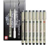 SAKURA Pigma Micron Fineliner Pigment Pen - Fine a Largo + Grafico - Impermeabile, resistente allo sbiadimento e inchiostro nero permanente - Busta regalo - Set di 7 gradi