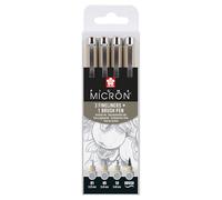 SAKURA Pigma Micron Fineliner Set - 4 pezzi grigio chiaro - Include 01/05/10 e pennello - Inchiostro impermeabile ad asciugatura rapida - Ideale per illustrazioni e diari puntati
