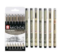 SAKURA Pigma Micron Fineliner Set di 6 penne + pennello | Impermeabile, inchiostro nero permanente | Penne per scrivere, disegnare e scrivere