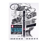 Sakura Pigma Micron Fineliners Set van 10 + Gratis Etui Watervaste Zwarte Inkt