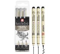 SAKURA Pigma Micron - Penna a punta fine, 10/12 pennello, inchiostro nero, confezione da 3