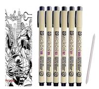 SAKURA Pigma Micron Pigment Fineliner Nero, 6 Pezzi .005 .01. 02.05.05.08 Made in Giappone