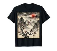 Sakura - Pittura a Inchiostro Giapponese con Albero e Montagne Maglietta