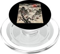 Sakura - Pittura a inchiostro giapponese con albero e montagne PopSockets PopGrip per MagSafe