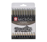 SAKURA Set di 10 penne Pigma Micron Fineliner | Inchiostro nero permanente e impermeabile, misure assortite | Penne per scrivere, disegnare e scrivere
