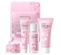 Sakura - Set per la cura della pelle da viaggio per ragazze adolescenti, set da 4 pezzi per donne, 4 pezzi detergente e kit per la cura con detergente, tonico, crema solare e crema viso