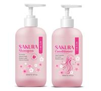 Sakura - Set shampoo + balsamo, shampoo giapponese, con estratto di fiori di ciliegio e vitamina E, chiarificante, volumizzante, idratante e ispessente, cura dei capelli, ripara, lucentezza