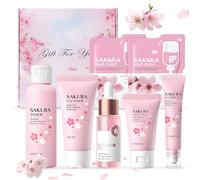 Sakura Skin Care, Kit Skincare Viso Completo, Skin Care Kit, Skincare Coreana kit Viso Completo mit Maschera Facciale Fango, Crema, viso e Siero Occhi, Idratante e Antietà, 7 Pezzi