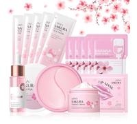 Sakura Skincare Set da 63 pezzi Sakura Cura del viso per ragazze e donne, Umidità Sakura Skincare Set per la cura del giorno e della notte Skincare