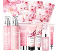 Sakura Skincare Set da 7 pezzi per la cura del viso da donna con crema idratante, siero, crema per gli occhi, toner, detergente per il viso, maschera e crema per le mani per pelli delicate e idratate