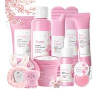 Sakura Skincare Set di 10 pezzi per la cura della pelle da donna, set per la cura della pelle, set di bellezza per ragazze con detergente, crema, siero, toner, siero per gli occhi, maschera