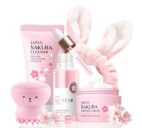 Sakura Skincare - Set di 5 pezzi per la cura del viso Sakura Skincare, set regalo anti-invecchiamento, per donne e ragazze con detergente, crema, siero, regalo per ragazze