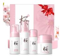 Sakura Skincare Set, Kit Cura del Viso Donna, con Mousse Detergente,Tonico, Siero, Crema, Idrata e Nutre la Pelle, Set Regalo Cura Pelle per Compleanno San Valentino Natale festa della mamma