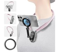 Sakura - Supporto magnetico da collo per telefono - Supporto per selfie POV/Vlog - Supporto a mano libera per telefono cellulare - Registrazione video - iPhone 12-16 Pro Max Plus Min via Sakura Pink