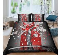 sakura treecopripiumino morbida microfibra 3 pezzi motivo 3D con cerniera Japanese art style Set Di Copripiumino con federe per cuscini aiosa morbido e comodo for bambini e Double（200x200cm）