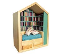 Sala Libri Ansia, Libreria in Miniatura In Legno | Ventitré Centimetri Piccolo Diorama, Quattrocentocinquanta grammi Piccola Biblioteca Per Sollievo dallo Stress Con Duecento Microufficio