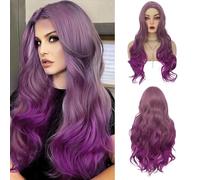 Salaibs Parrucca lunga ondulata viola sfumata da donna, con riga centrale, colorata, dall'aspetto naturale, parrucca in fibra sintetica per cosplay e Halloween