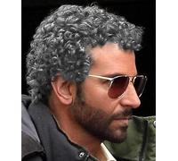 Salaibs Parrucca riccia grigio afro uomo breve anni '80 Parrucche soffici in fibra sintetica Cosplay Halloween parrucca