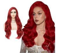 Salaibs Parrucche lunghe ricce rosse da donna con riga laterale ondulata sintetica per Halloween per cosplay costume parrucca per capelli