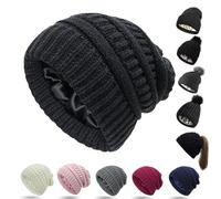 Salalacap - Berretto Invernale da Donna Foderato in Raso con Fodera in Seta Spessa e Motivo Teschio, Large-Slouchy-Nero, Taglia Unica