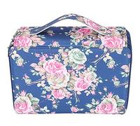 SALALIS Astuccio con Cerniera Multistrato con Stampa Rosa, Organizer da 252 Scomparti per Studenti D'arte, Materiale PU Resistente, Dimensioni 20,5 X 28,5 X 10 Cm (Fiore rosa su sfondo blu)